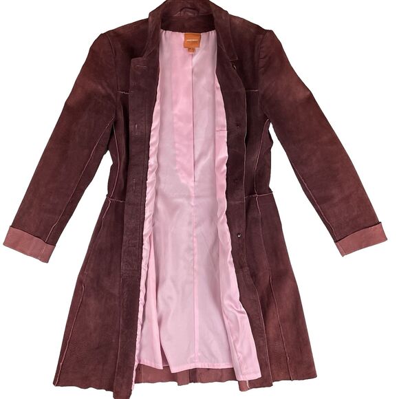 VTG Anonymous John Carlisle Suede Coat Women’s Sm Burgundy Button Up Jacket Y2K - Picture 4 of 16